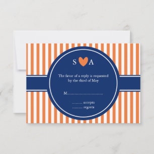 Monogram Orange and White Stripes with Royal Blue RSVP Card