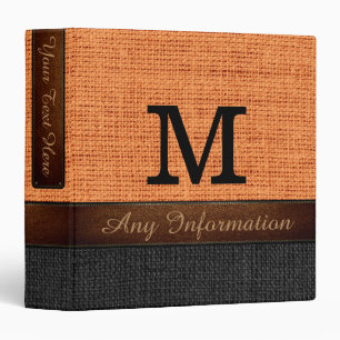 Monogram Orange & Black Burlap Rustic Jute Binder