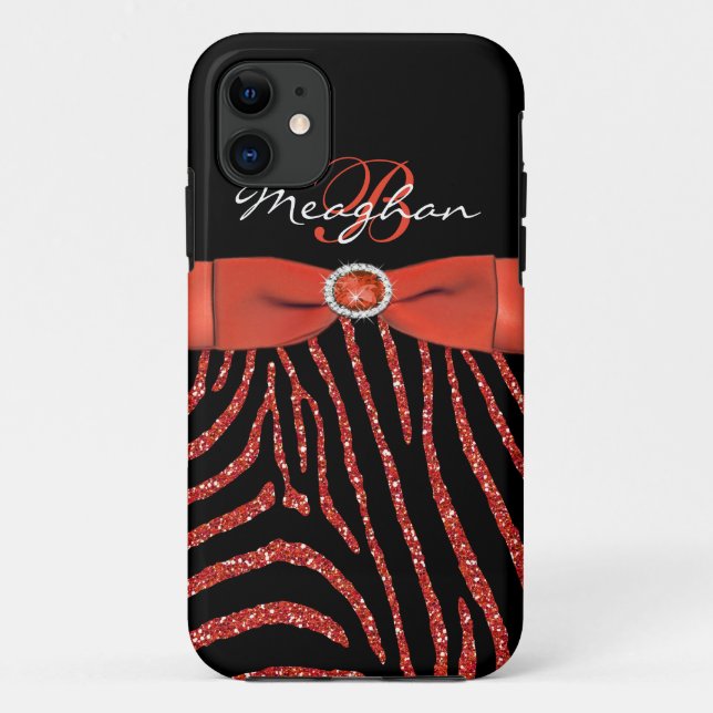 Monogram Orange, Black Glitter Zebra iPhone 5 Case (Back)