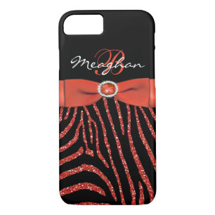 Monogram Orange, Black Glitter Zebra iPhone 7 Case