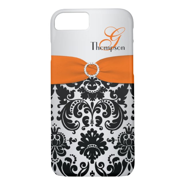 Monogram Orange Black Silver Damask iPhone 7 Case (Back)