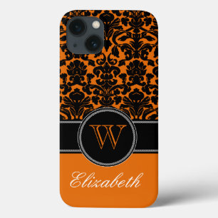 Monogram Orange, Black, White Damask iPad Air Case