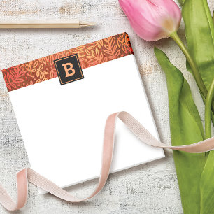 Monogram orange botanical leaf pattern bold chic  post-it notes