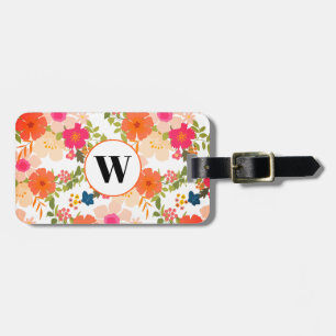 Monogram Orange Floral Botancial Luggage Tag