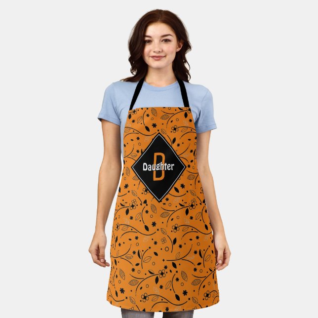 Monogram | Orange | Floral | DAUGHTER Apron (Worn)