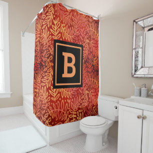 Monogram orange gold ombre leaf pattern modern