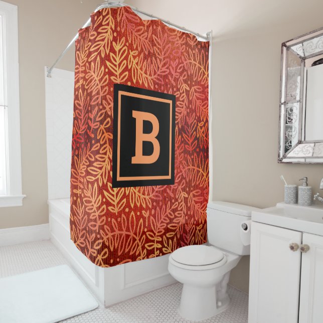 Monogram orange gold ombre leaf pattern modern (In Situ)