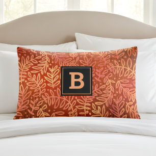 Monogram orange gold ombre leaf pattern modern pillowcase