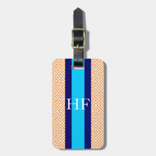 Monogram Orange Greek Key Luggage Tag