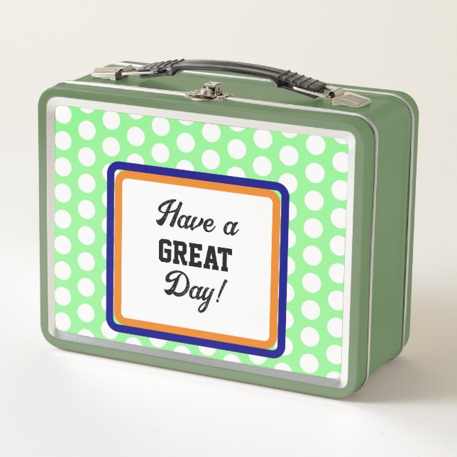 Monogram Orange Green Great Day Polka Dots  Metal Lunch Box (Front)