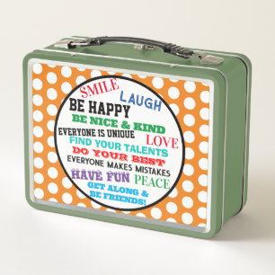 Monogram Orange Green Polka Dots Motivational Metal Lunch Box