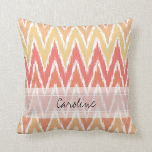 Monogram Orange Ombre Ikat Chevron Zig Zag Pattern Throw Pillow