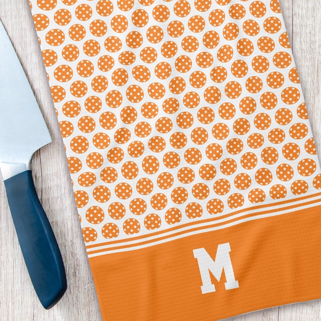 Monogram Orange Pickleball Pattern Kitchen Towel (Creator Uploaded)