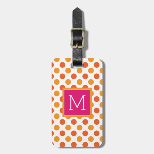 Monogram | Orange Polka Dots Luggage Tag