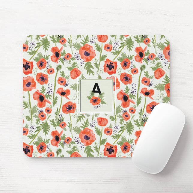 Monogram Orange Poppies Floral Pattern Mouse Pad (Monogram Orange Poppies Floral Pattern Mouse Pad from Studio Posies. )