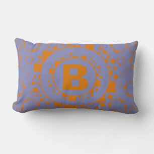 Monogram orange purple circle squares pattern lumbar pillow
