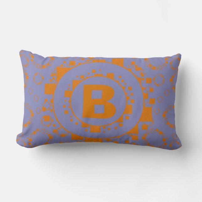 Monogram orange purple circle squares pattern lumbar pillow (Front)