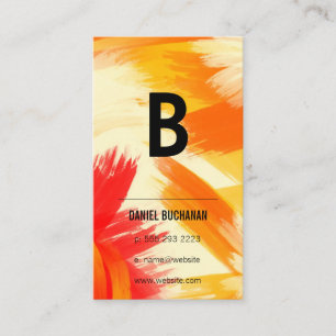 Monogram   Orange Red Brush Strokes Business Card