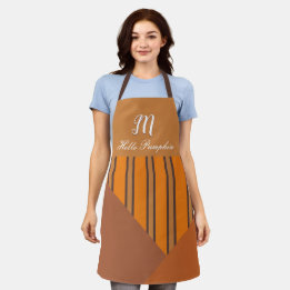 Monogram Orange Stripes Brown Fall Colours Apron