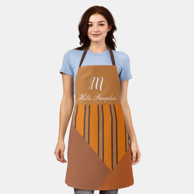 Monogram Orange Stripes Brown Fall Colours Apron (Worn)