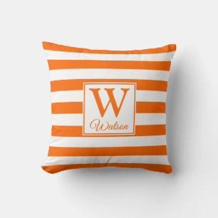 Monogram   Orange Stripes   Fun Modern Throw Pillow