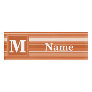 Monogram orange stripes name tag