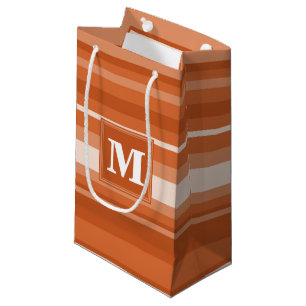 Monogram orange stripes small gift bag