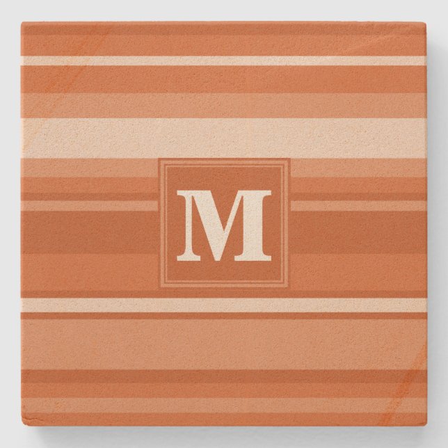 Monogram orange stripes stone coaster (Front)