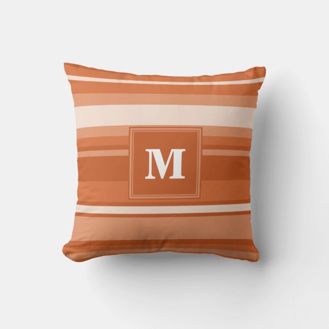 Monogram orange stripes throw pillow (Front)