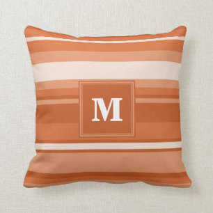 Monogram orange stripes throw pillow