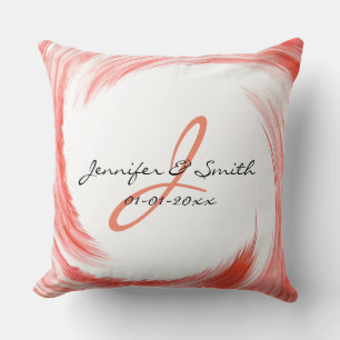 Monogram Orange Swirl Abstract Art Throw Pillow