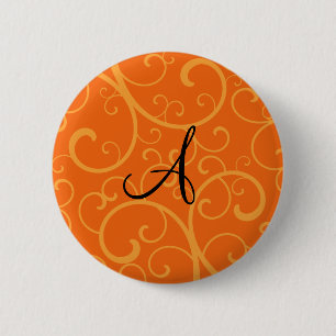 Monogram orange swirls 2 inch round button