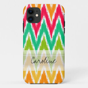 Monogram Orange Teal Ikat Chevron Zig Zag Pattern iPhone 11 Case