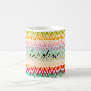 Monogram Orange Teal Ikat Chevron Zig Zag Pattern Coffee Mug