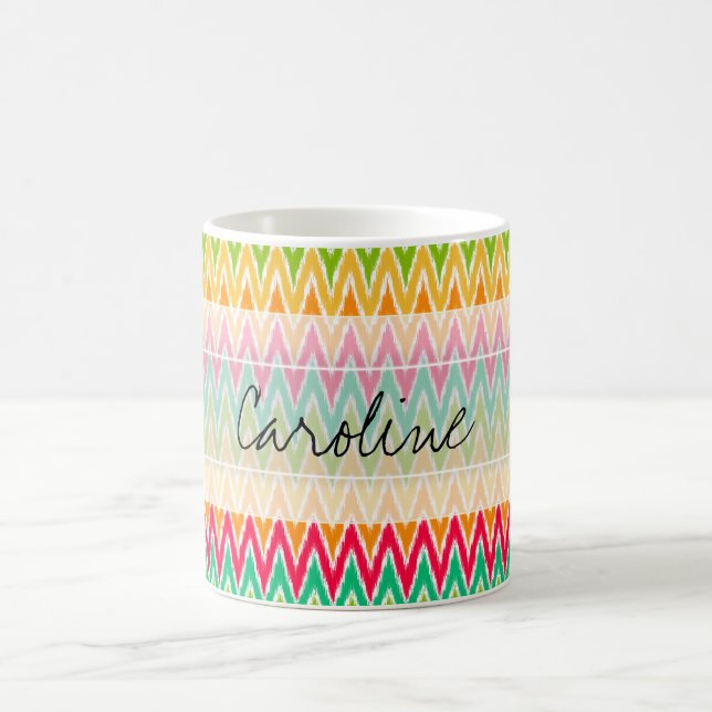 Monogram Orange Teal Ikat Chevron Zig Zag Pattern Coffee Mug (Center)