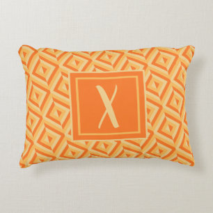Monogram Orange Three-Tone Diamond Pattern Accent Pillow