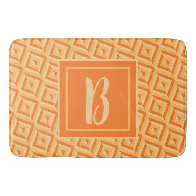 Monogram Orange Three-Tone Diamond Pattern Bath Mat (Front)