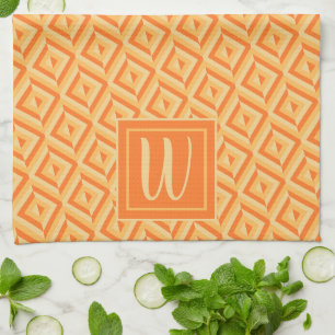 Monogram Orange Three-Tone Diamond Pattern Kitchen Towel