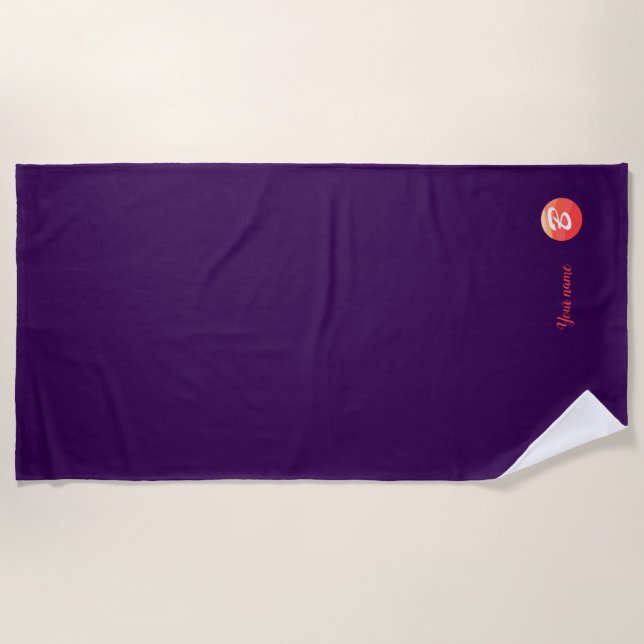 Monogram orange wavy letter B purple beach towel (Front)