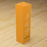 Monogram Orange Wedding Wine Box<br><div class="desc">Fresh summertime orange background colour. Personalize Bride and Groom's Monogrammed Initials and Wedding Date in white and black text. Thank you is written on the top in elegant white script. Design by TamiraZDesigns.</div>