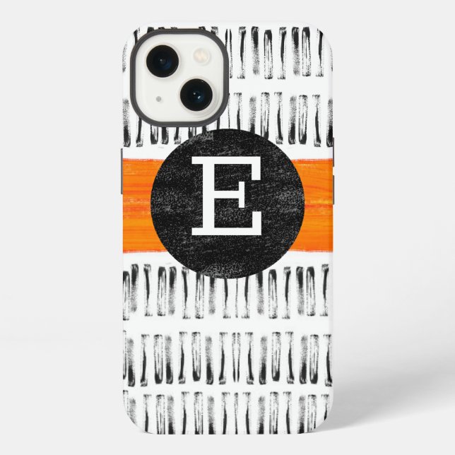 monogram orange  white and grey pattern art iPhone case (Back)