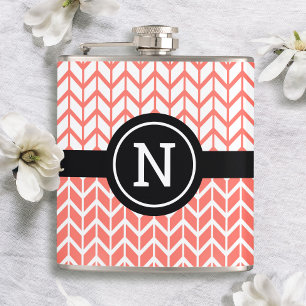Monogram Orange White Chevron Pattern Bold Modern Hip Flask