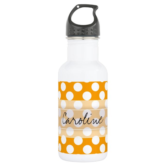 Monogram Orange White Trendy Fun Polka Dot Pattern 532 Ml Water Bottle (Front)