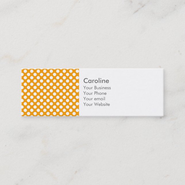 Monogram Orange White Trendy Fun Polka Dot Pattern Mini Business Card (Front)