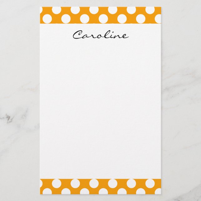 Monogram Orange White Trendy Fun Polka Dot Pattern Stationery (Front)