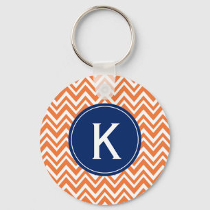 Monogram Orange Zigzag Pattern Keychain
