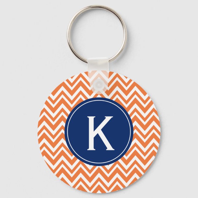 Monogram Orange Zigzag Pattern Keychain (Front)