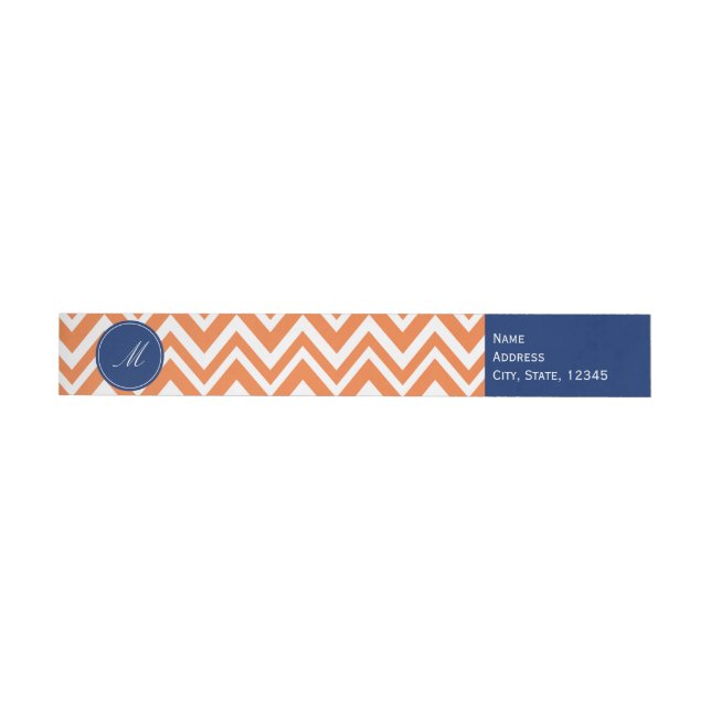 Monogram Orange Zigzag Pattern with Royal Blue Wraparound Address Label (Individual)