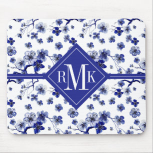 Monogram Oriental Sakura Branch Pattern Mouse Pad
