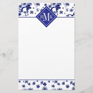 Monogram   Oriental Sakura Branch Pattern Stationery